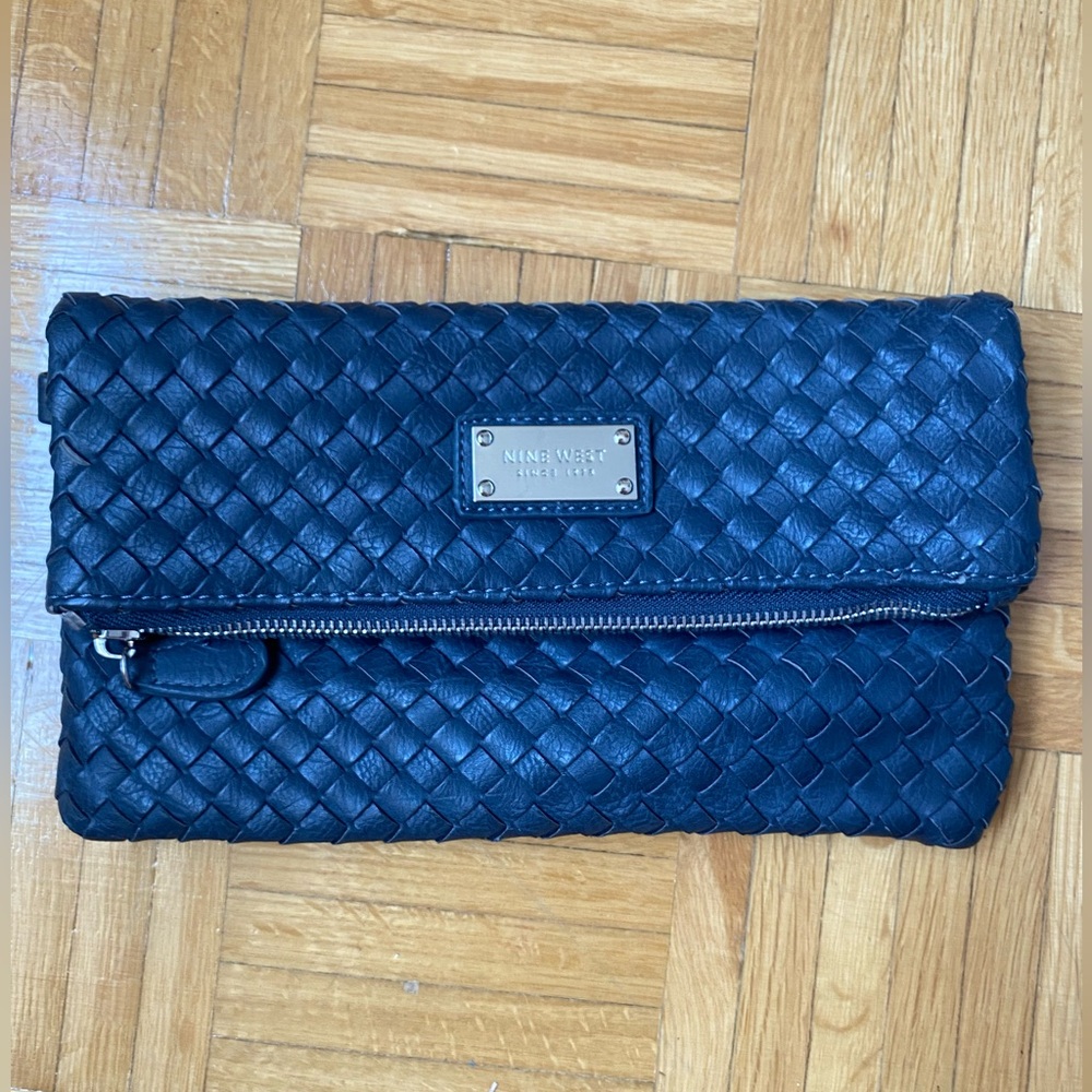 NINE WEST Vintage Envelope Braided Clutch Navy Blue